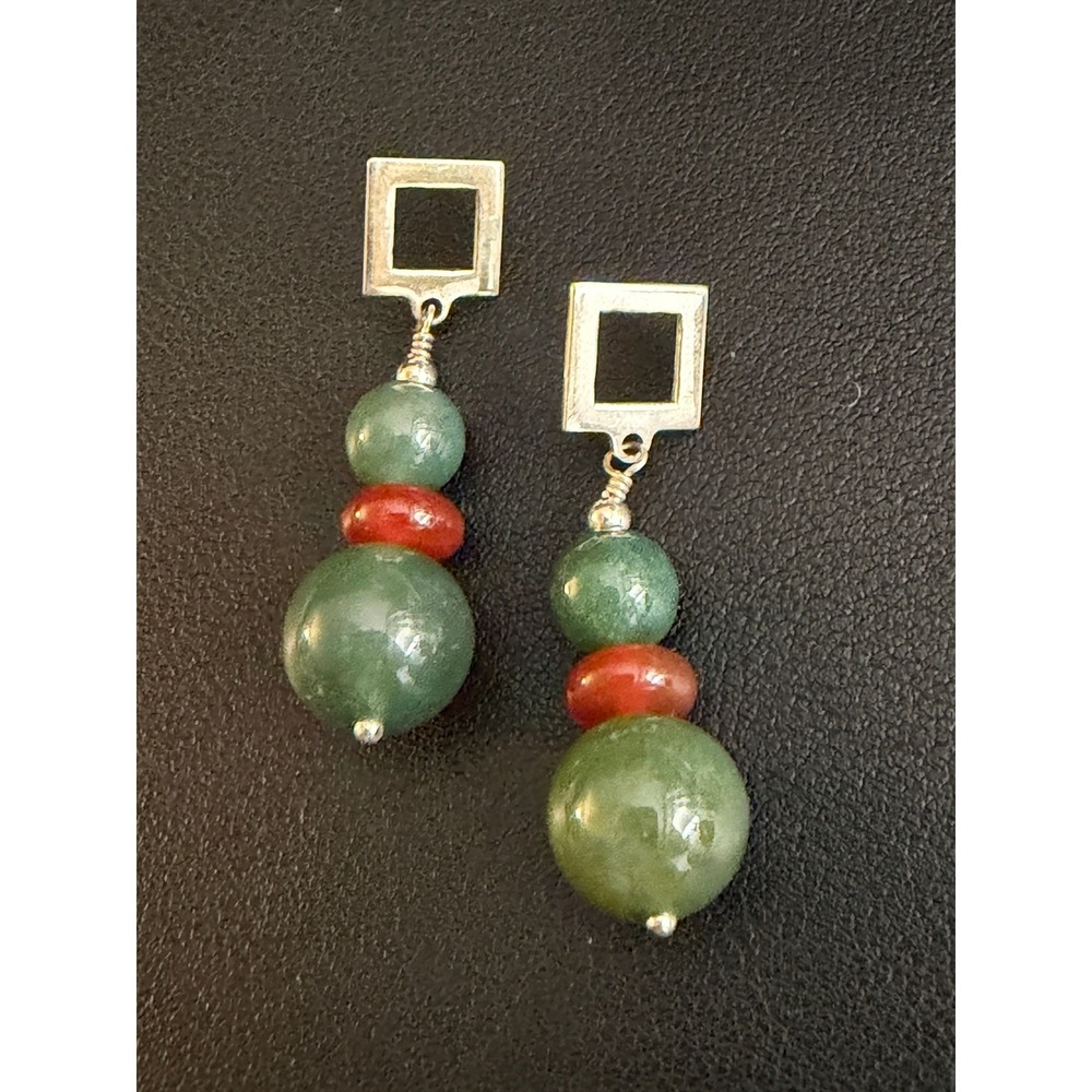 Jay King Earrings Sterling Silver Green Red Stone DTR